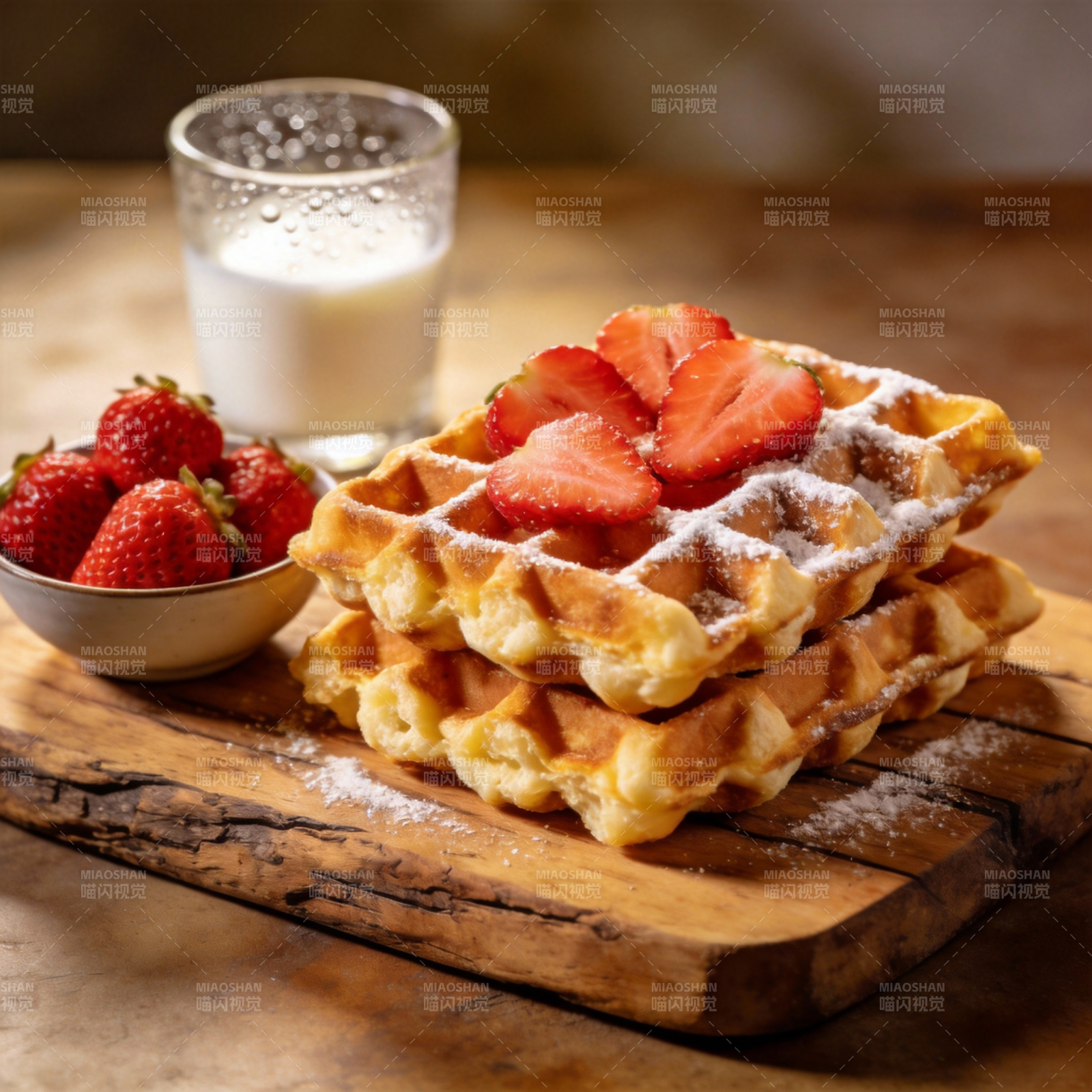 草莓华夫饼配牛奶图片