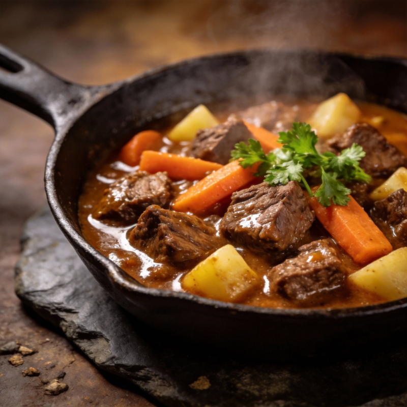热气腾腾的牛肉炖菜图片