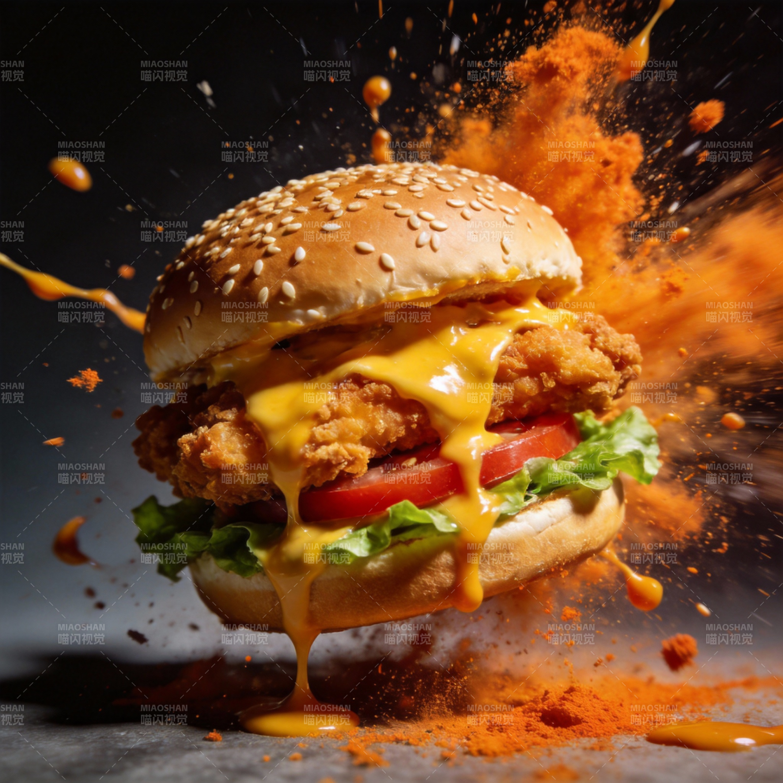炸鸡汉堡爆汁瞬间图片