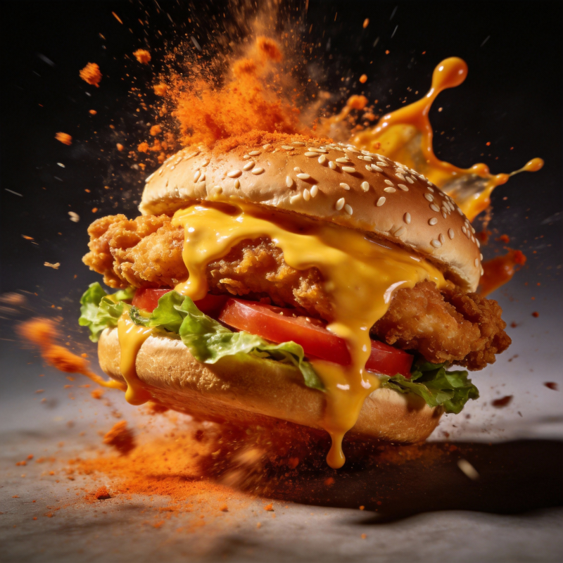 炸鸡汉堡爆汁瞬间图片