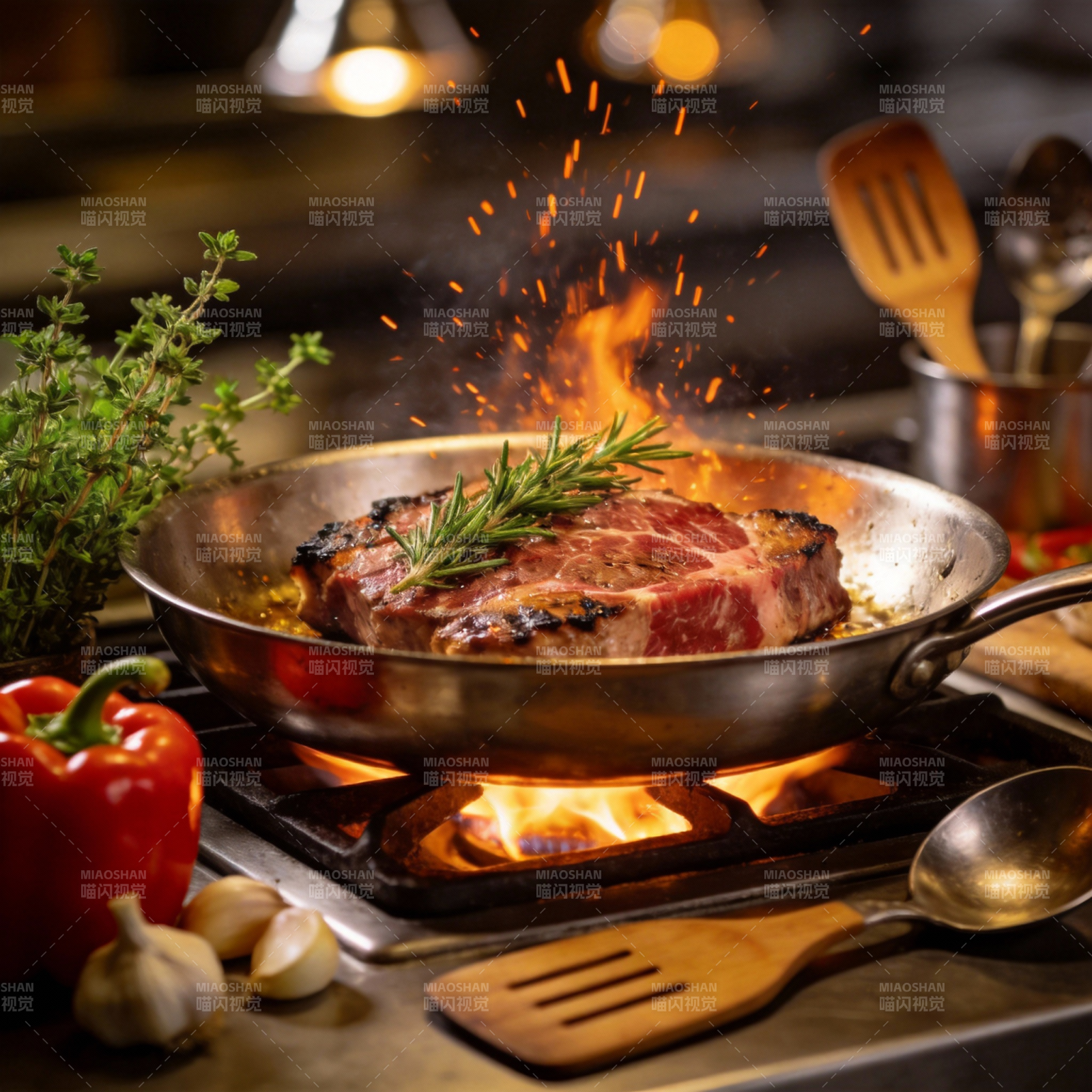 火焰煎牛排图片