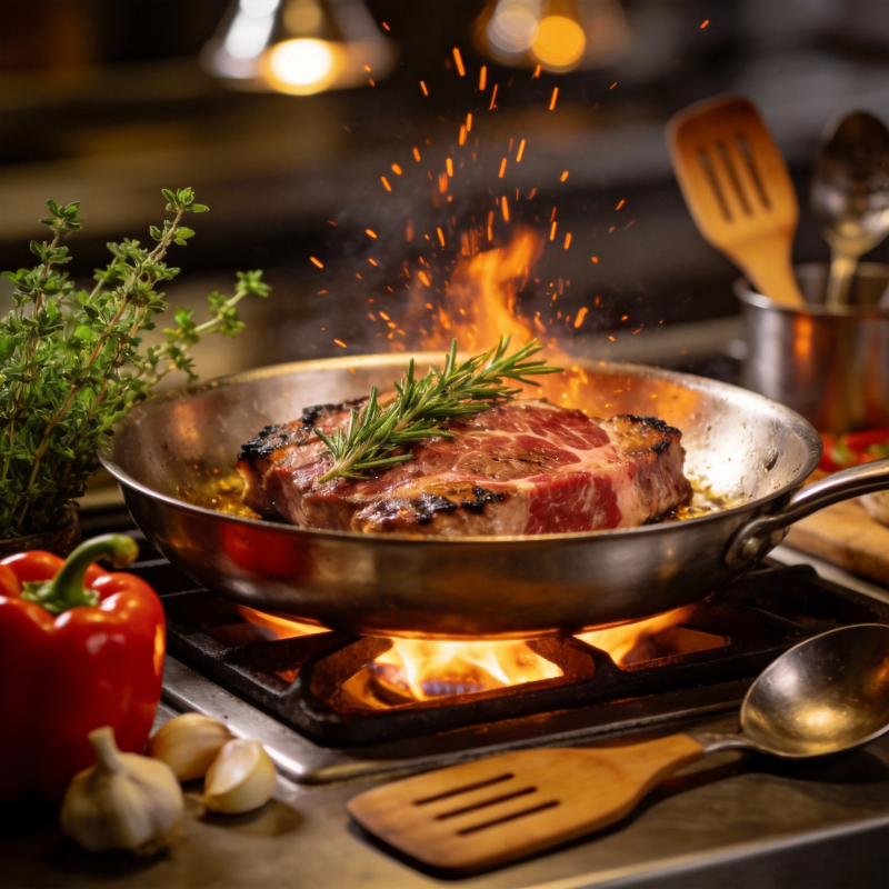 火焰煎牛排图片