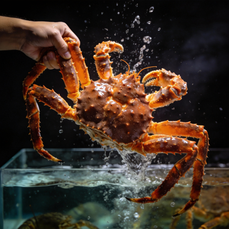 手提螃蟹跃出水面图片