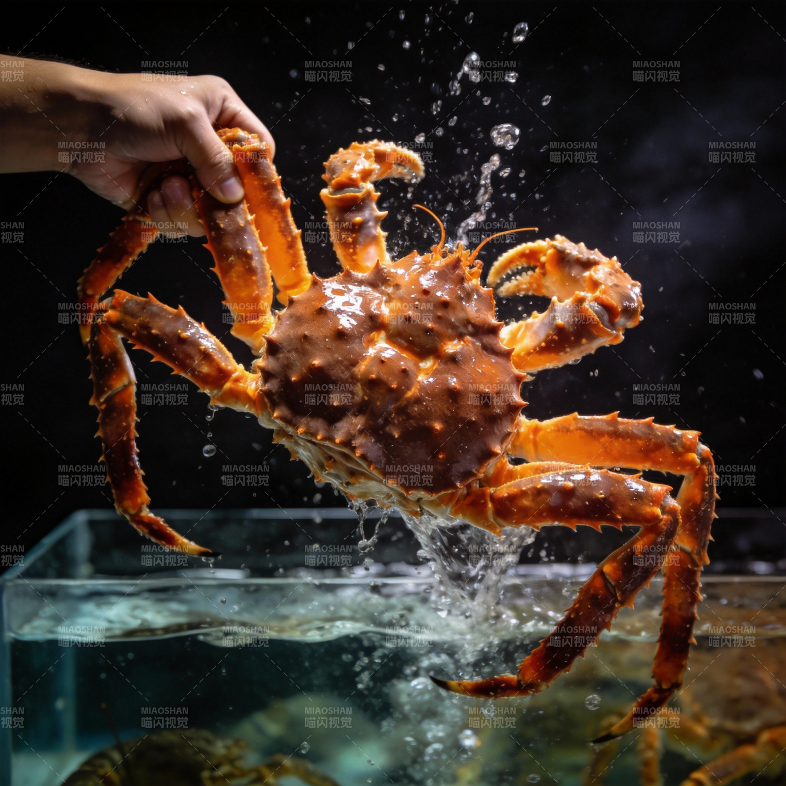 手提螃蟹跃出水面图片