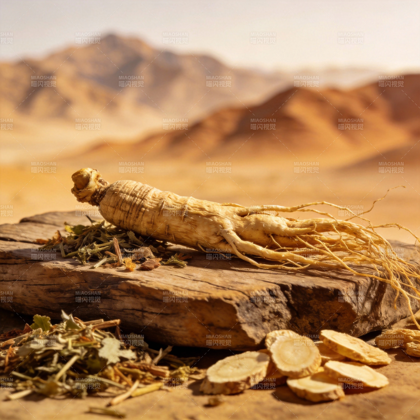 沙漠人参静置石上图片