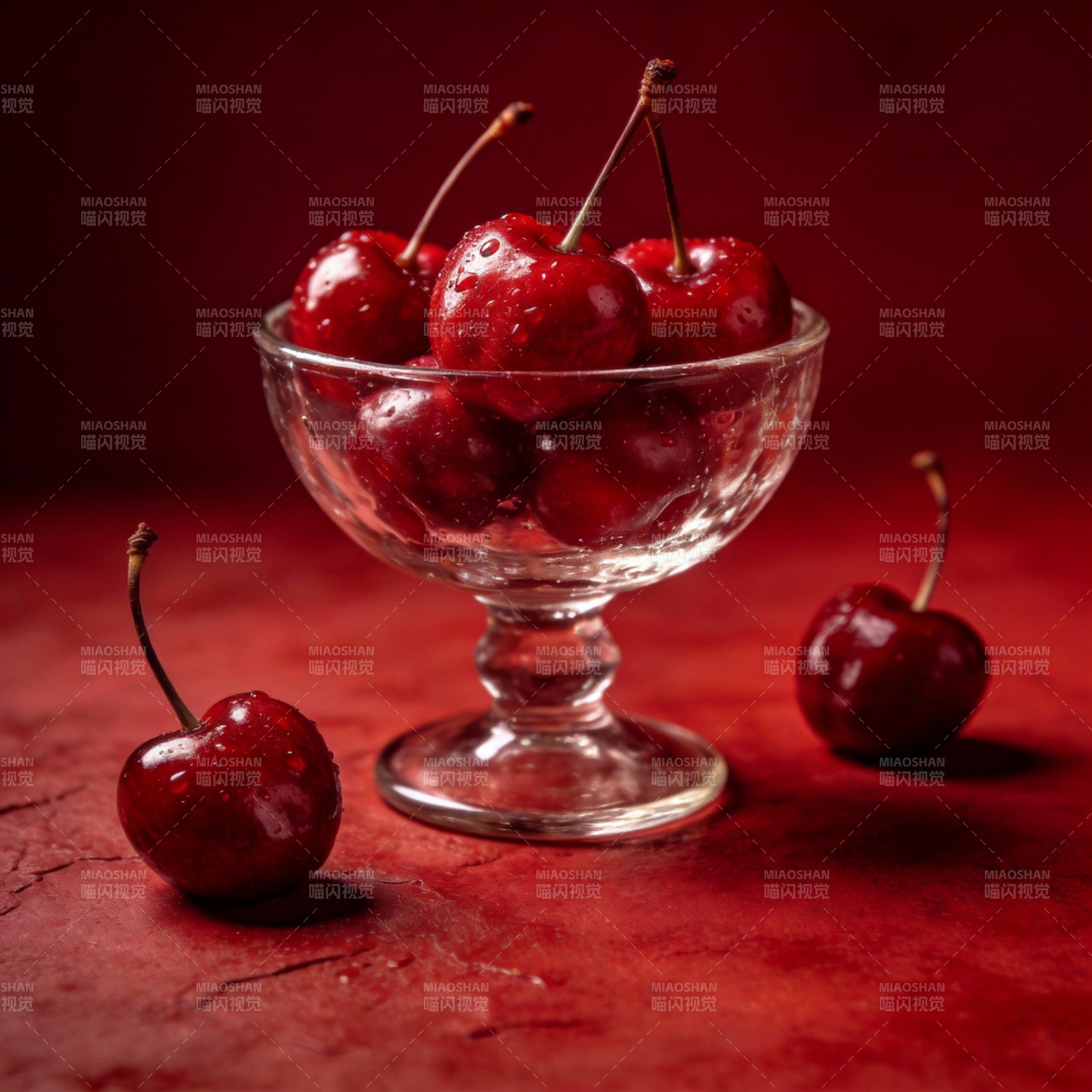 红樱桃映杯中图片