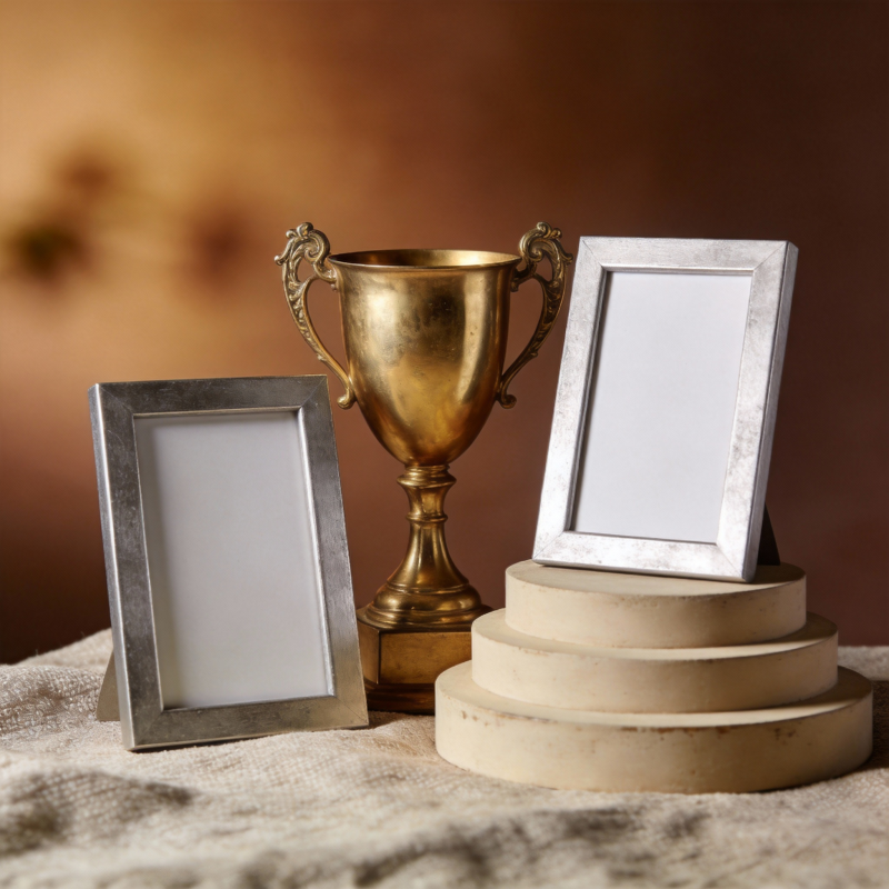 奖杯与相框静物图片