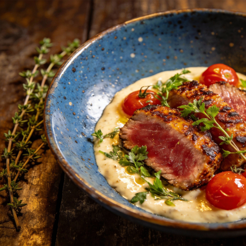 香煎牛排配奶油酱图片