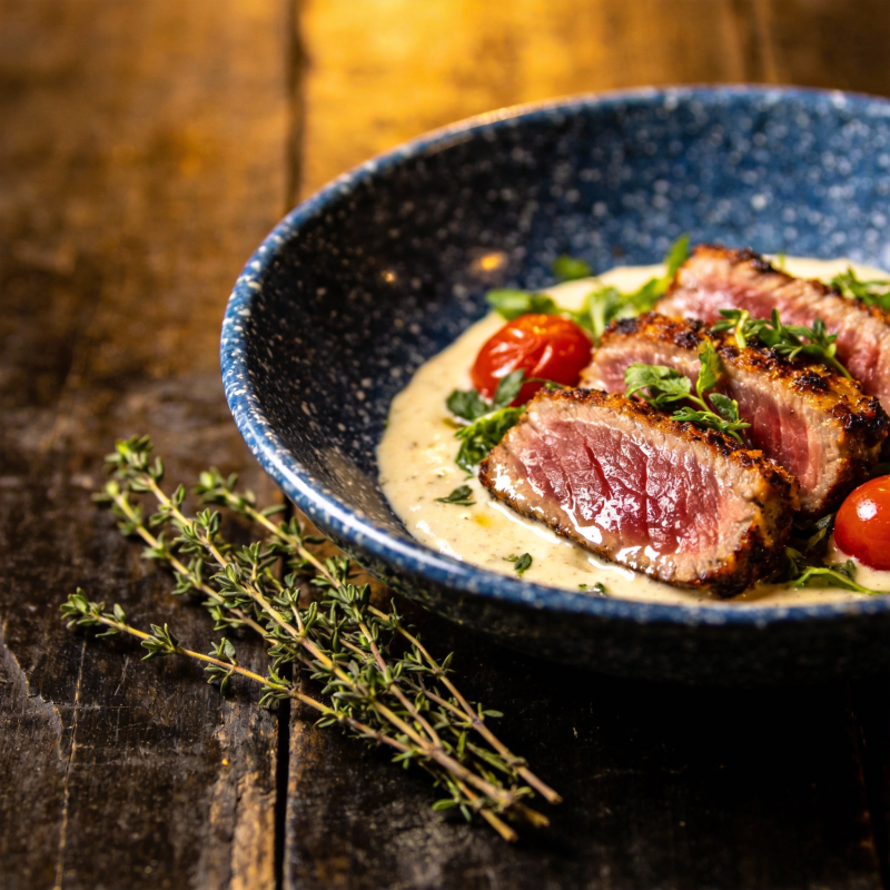 香煎牛排配奶油酱图片