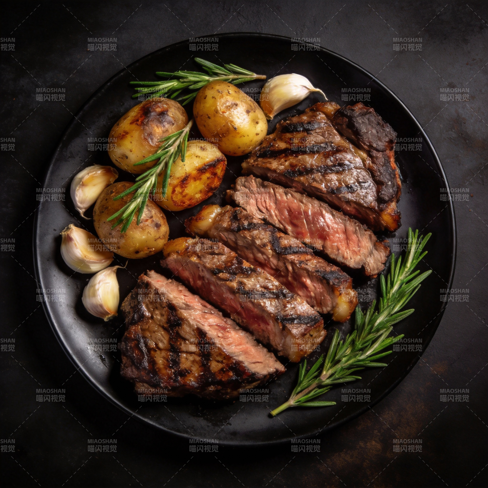 烤牛排配土豆蒜香图片