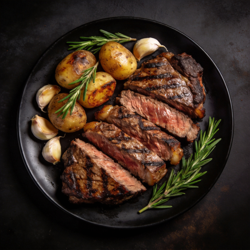 烤牛排配土豆蒜香图片