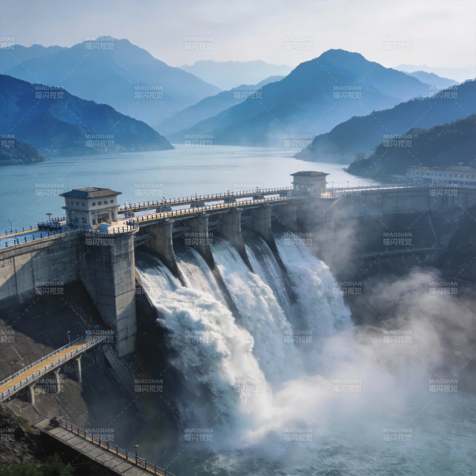壮观水坝泄洪图片