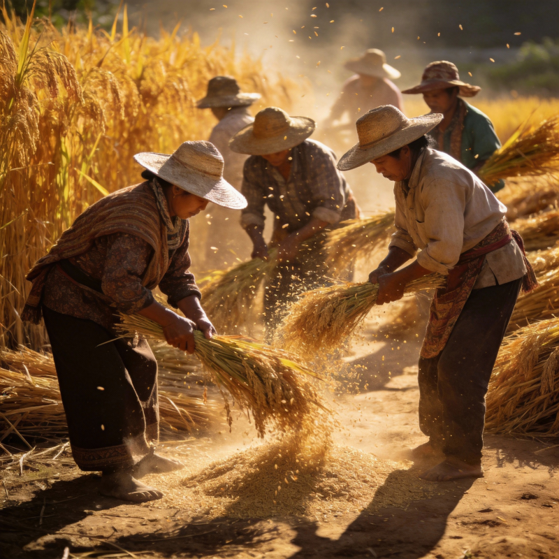 金秋稻田收割忙图片