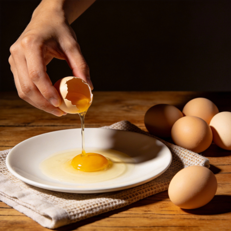 蛋黄缓缓流入盘中图片