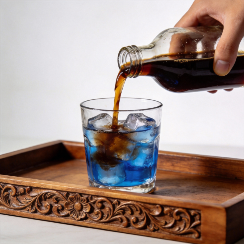 冰蓝咖啡倒入杯中图片