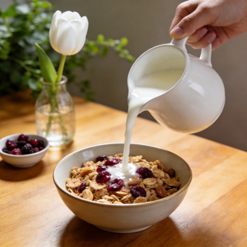 牛奶浇麦片图片