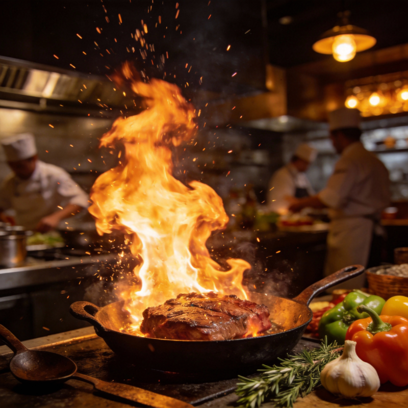 火焰炙烤牛排图片