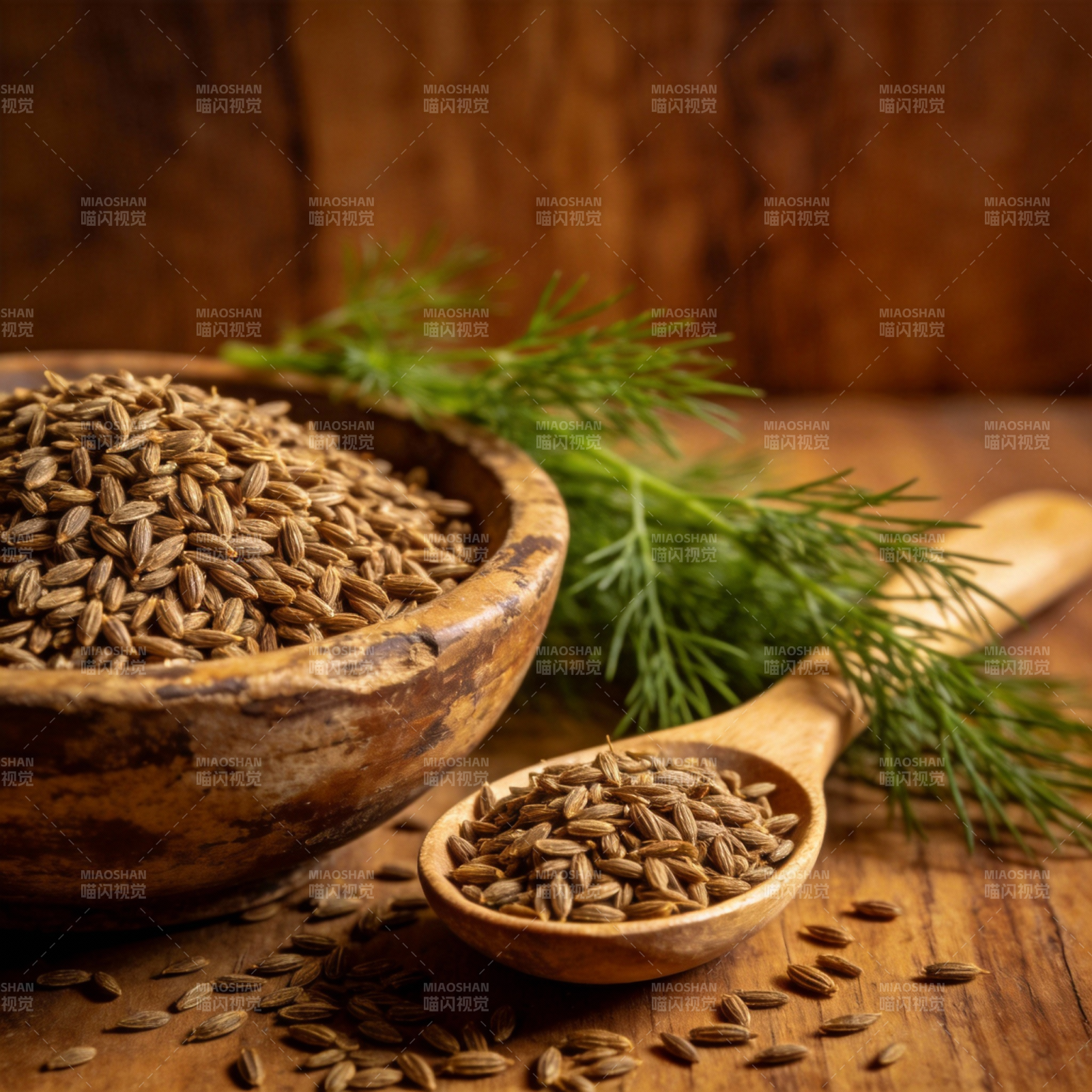 香菜籽与木勺图片