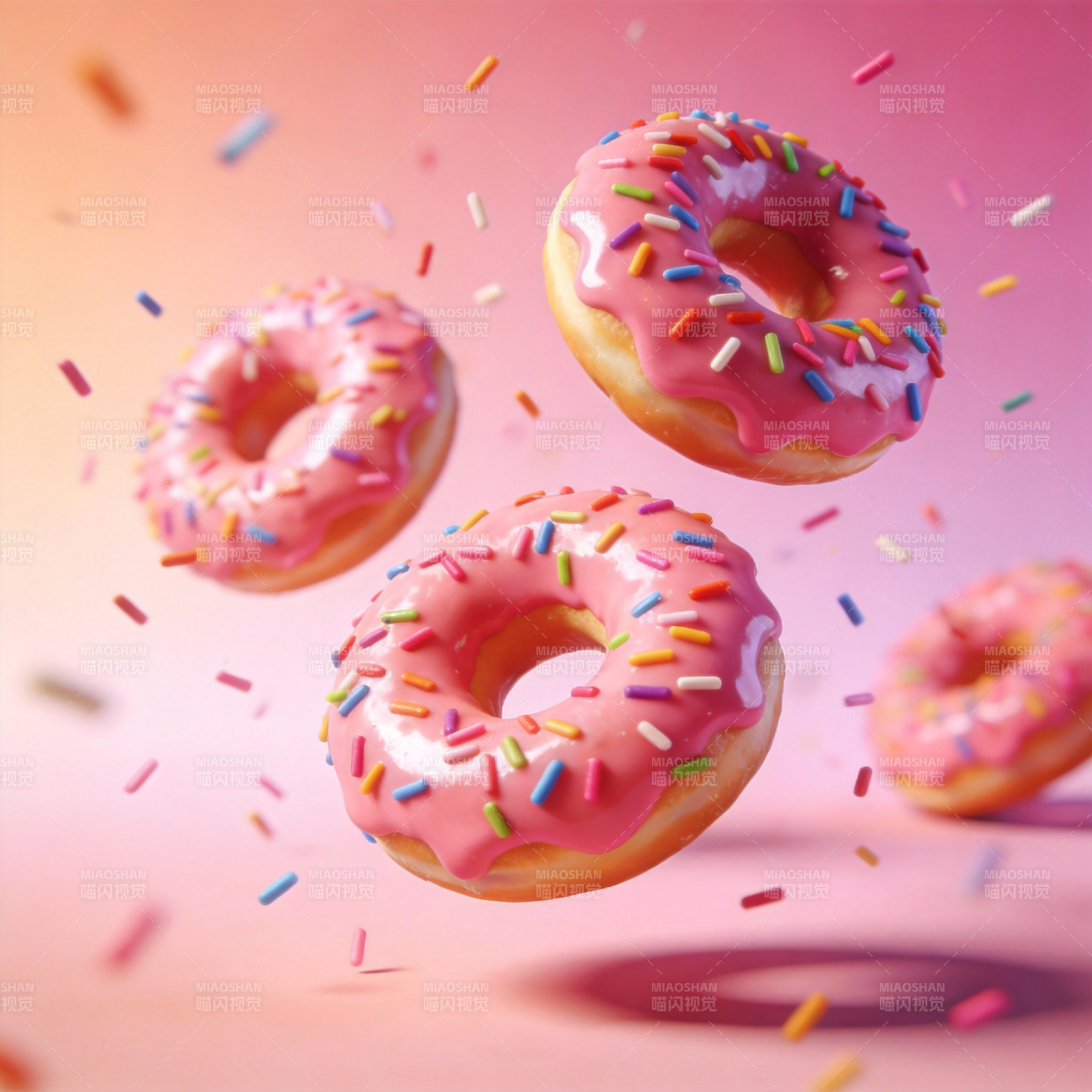 粉色甜甜圈飞舞图片