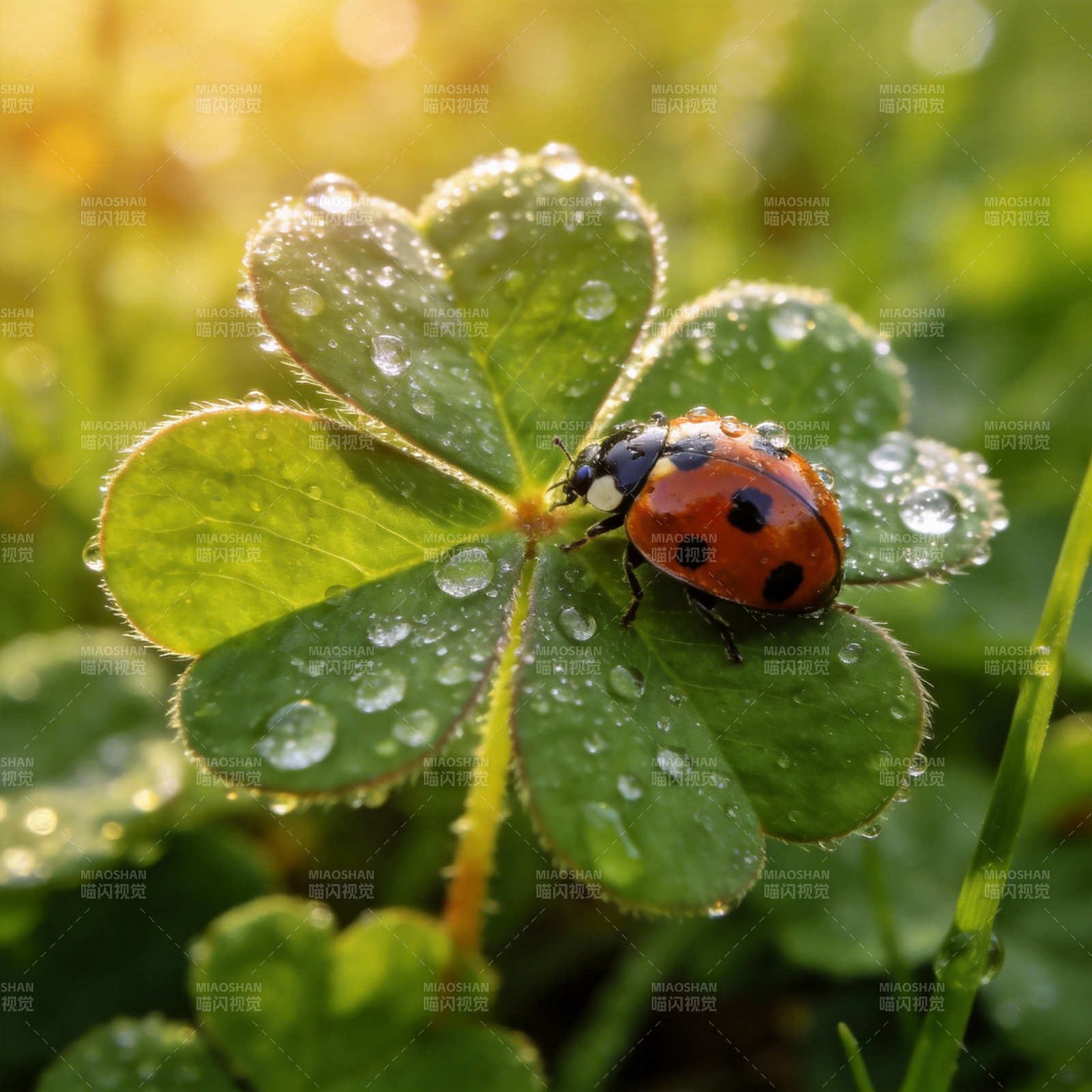 露珠上的瓢虫图片