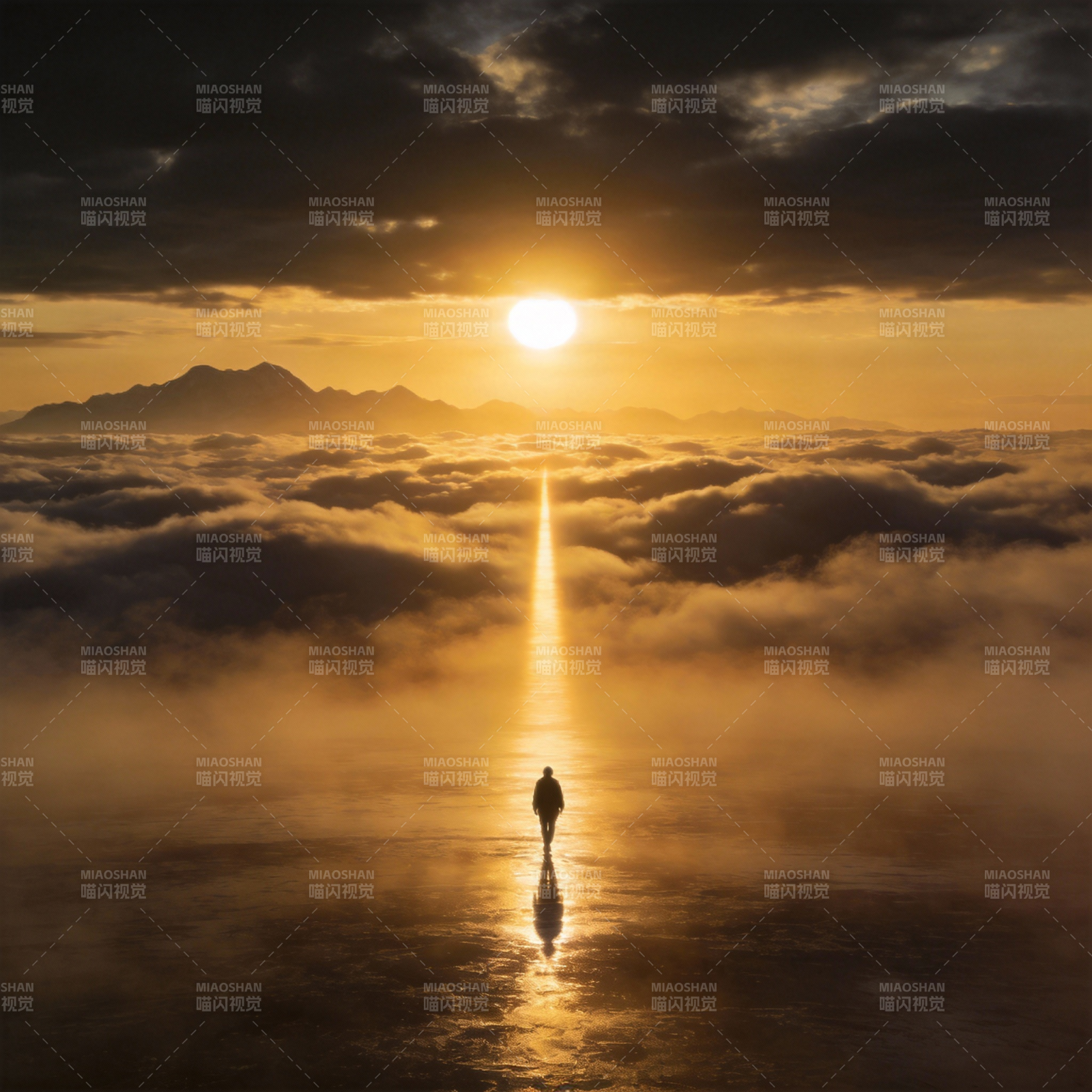 云海日出 孤影前行图片