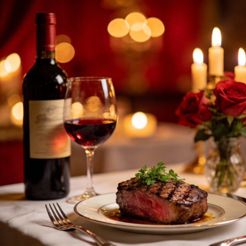 烛光晚餐 红酒牛排图片