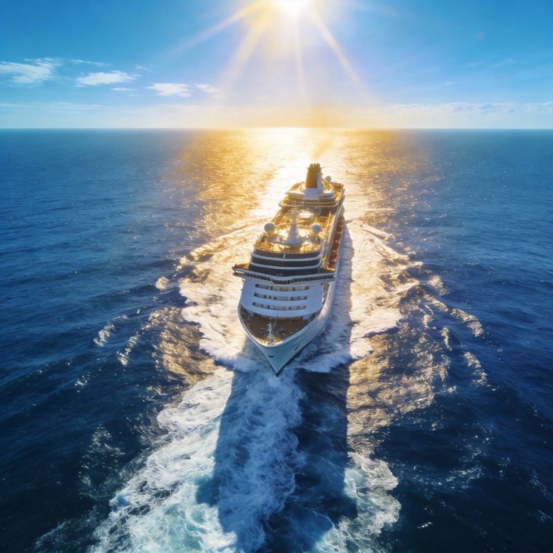 邮轮驶向夕阳图片