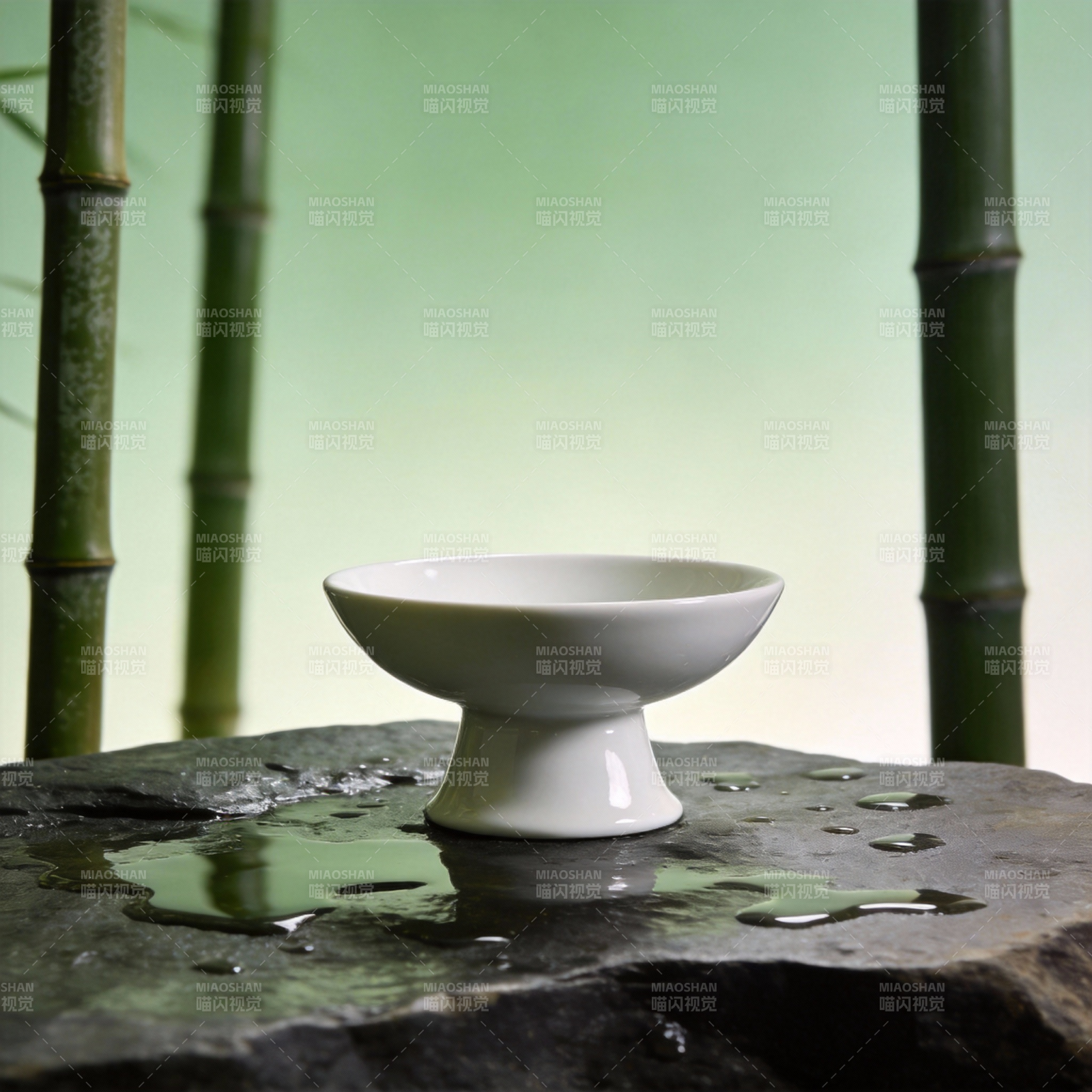 竹影瓷碗静谧景图片