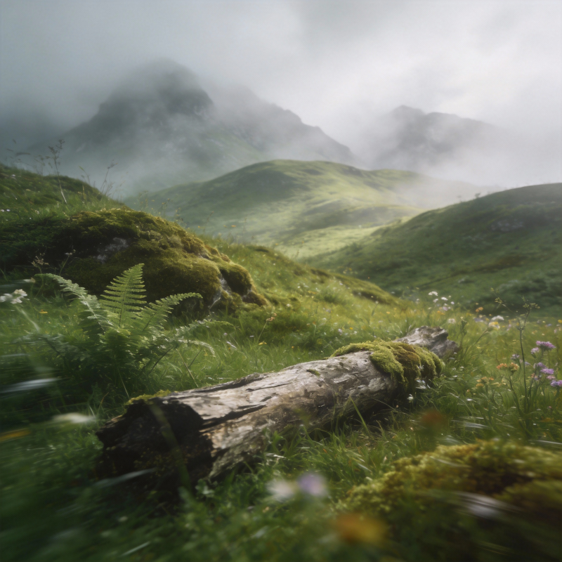 雾霭山野静谧景图片