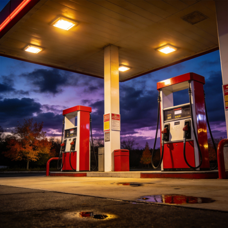 夜幕下的加油站图片