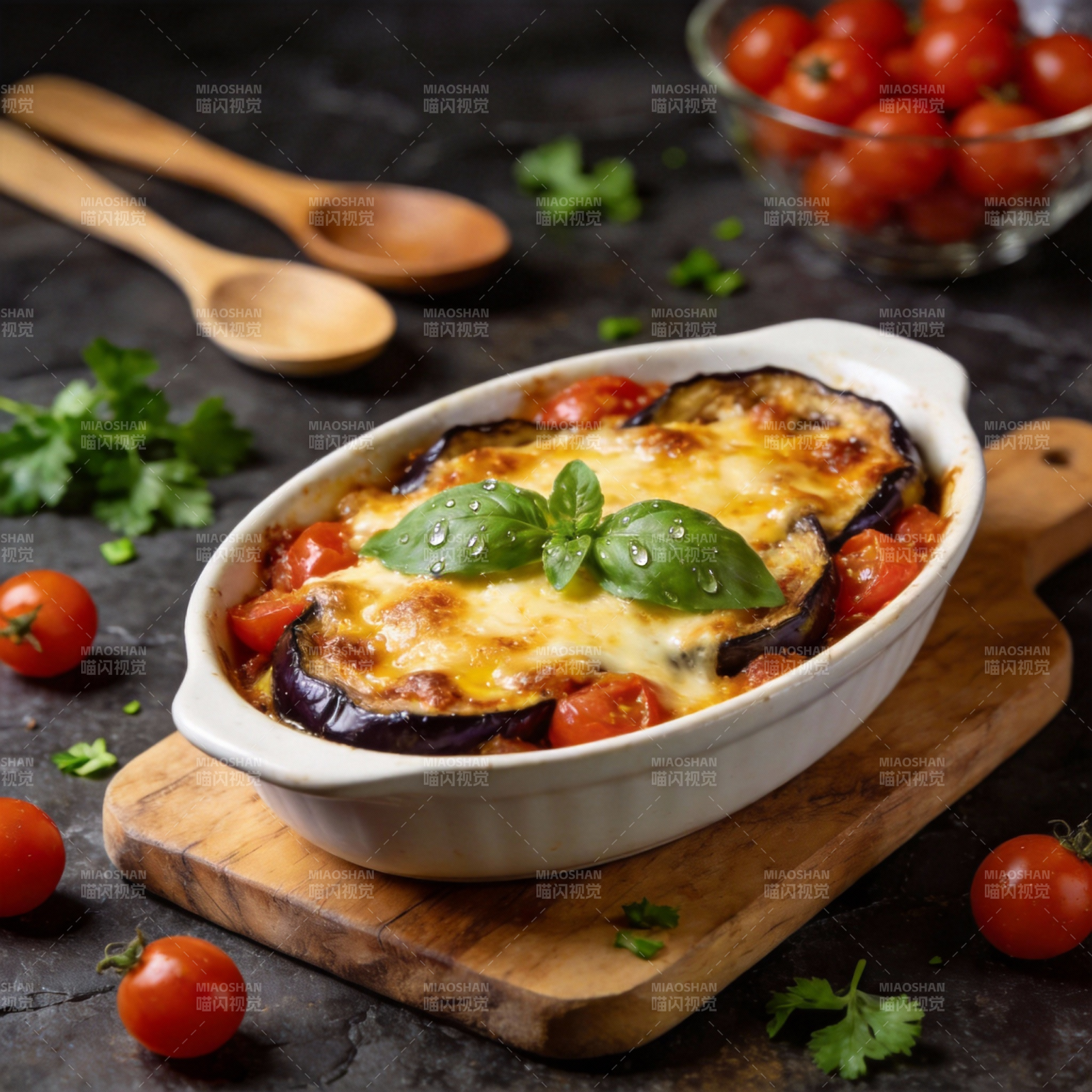 烤茄子配番茄芝士图片