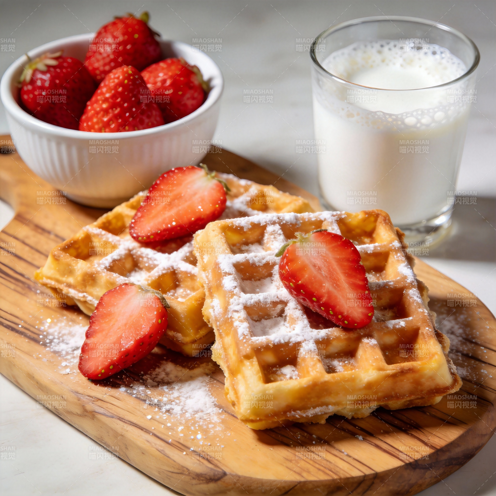 草莓华夫饼配牛奶图片