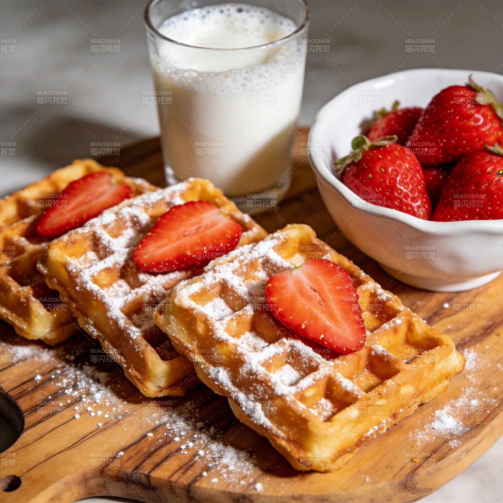 草莓华夫饼配牛奶图片