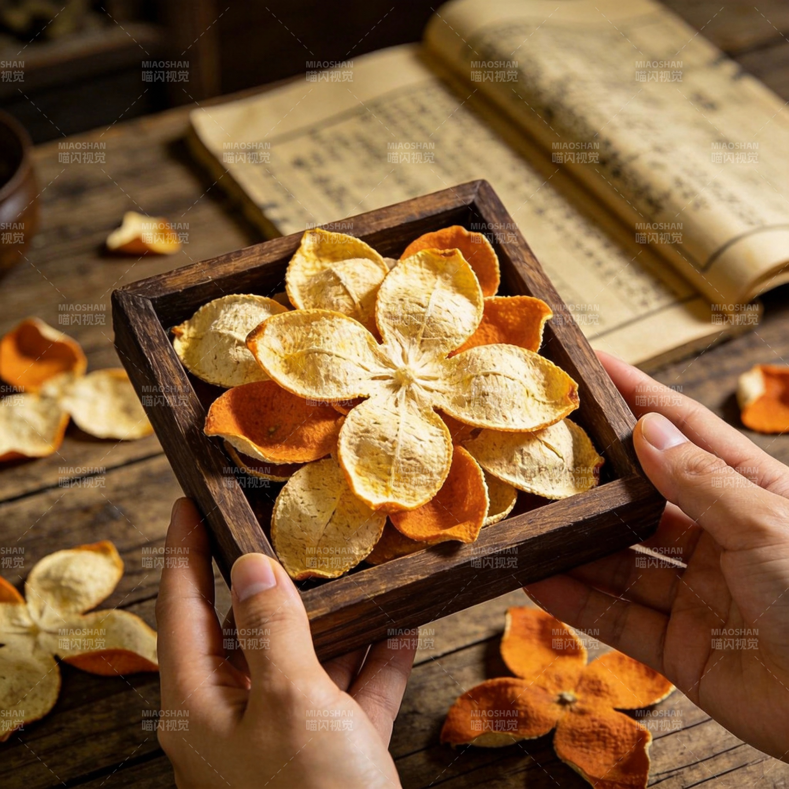 陈皮花艺摆件图片