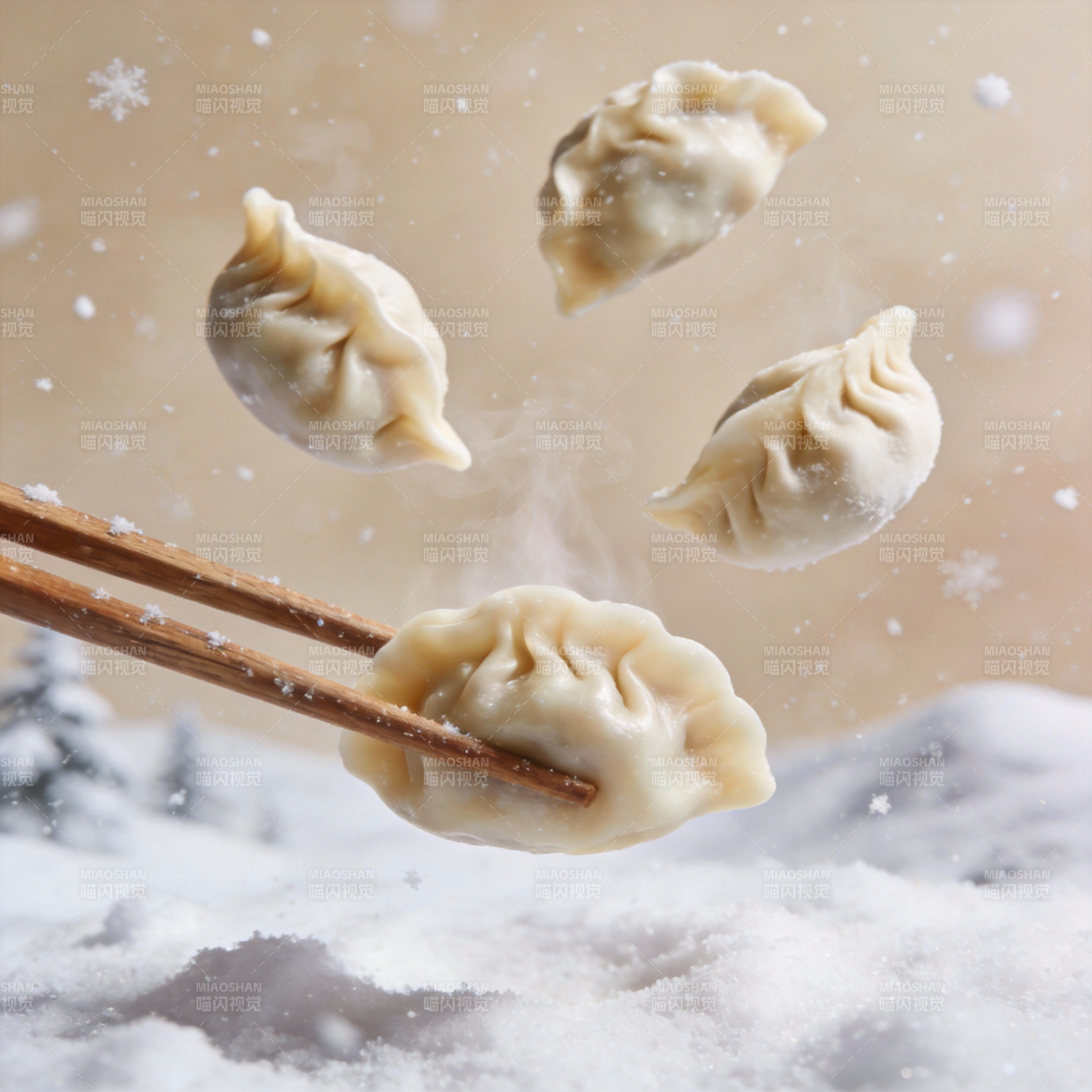 雪中飞舞的饺子图片