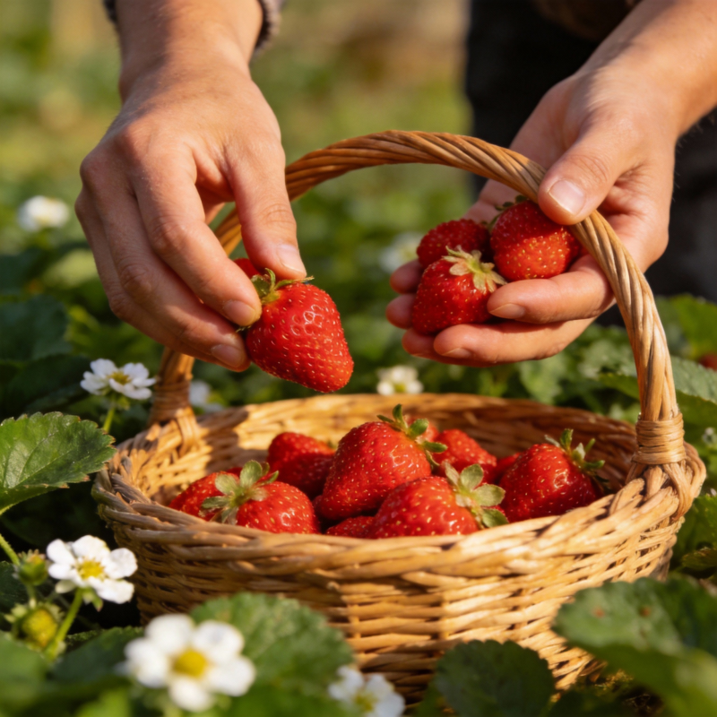 采摘新鲜草莓图片