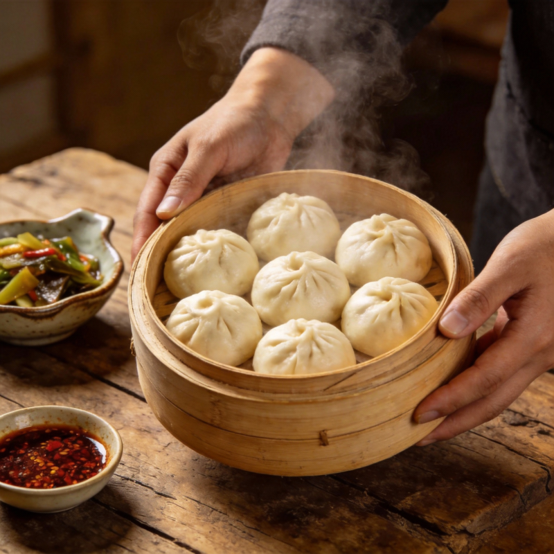 热腾腾的包子出笼图片