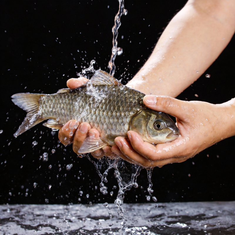 双手捧鱼 水花四溅图片