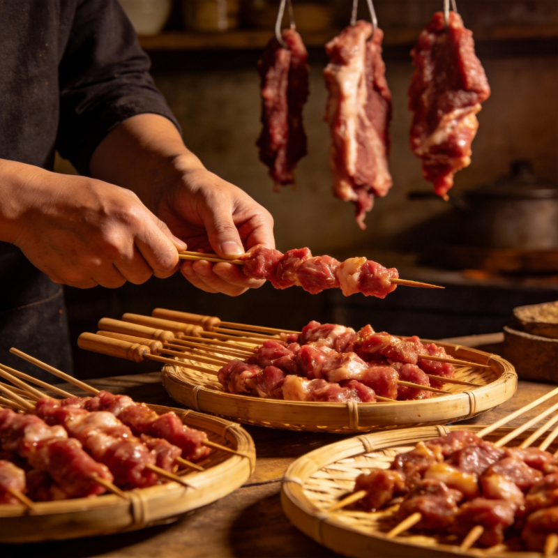 烤肉串制作中图片