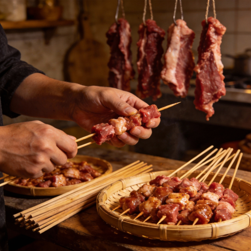烤肉串制作中图片