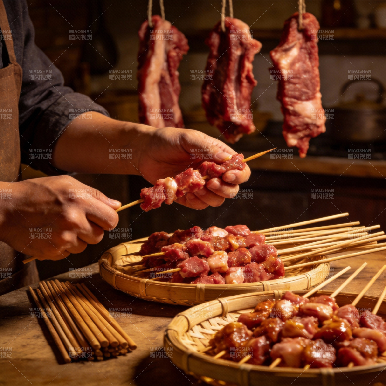 串肉准备中图片