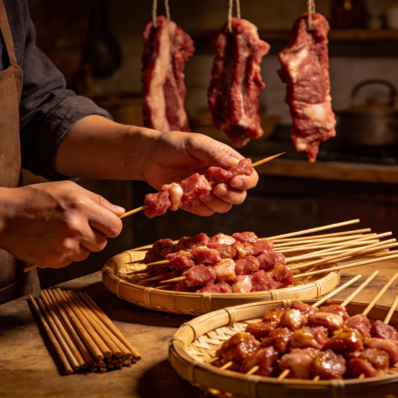 串肉准备中图片