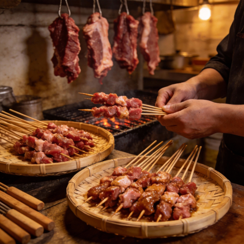 烤肉串制作现场图片