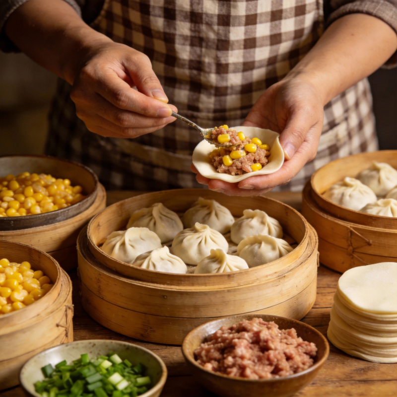 包馅蒸饺制作中图片