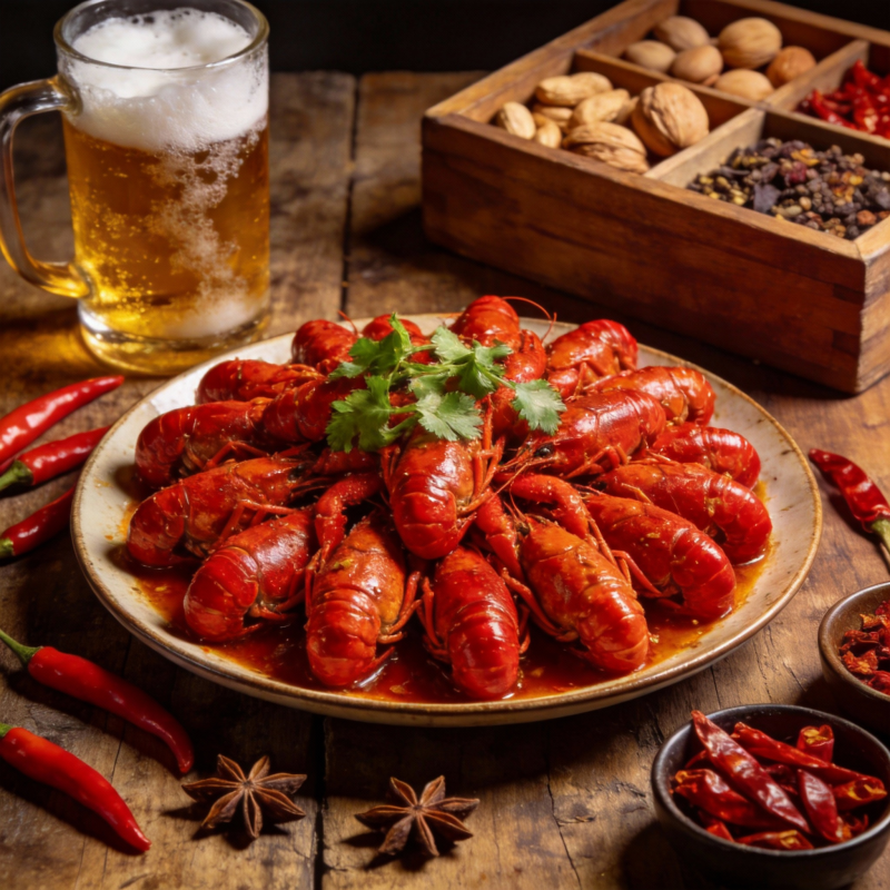 麻辣小龙虾配啤酒图片