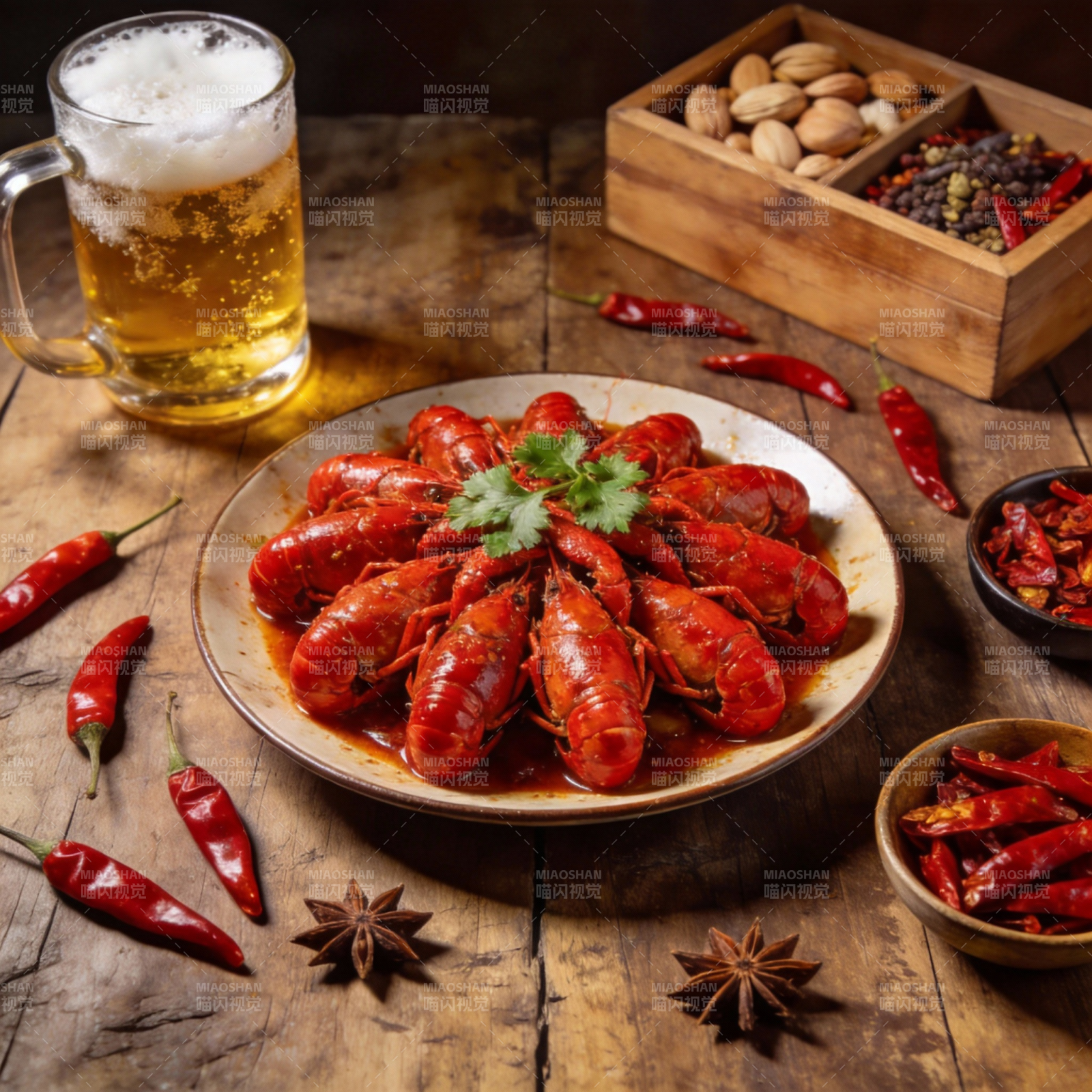 麻辣小龙虾配啤酒图片