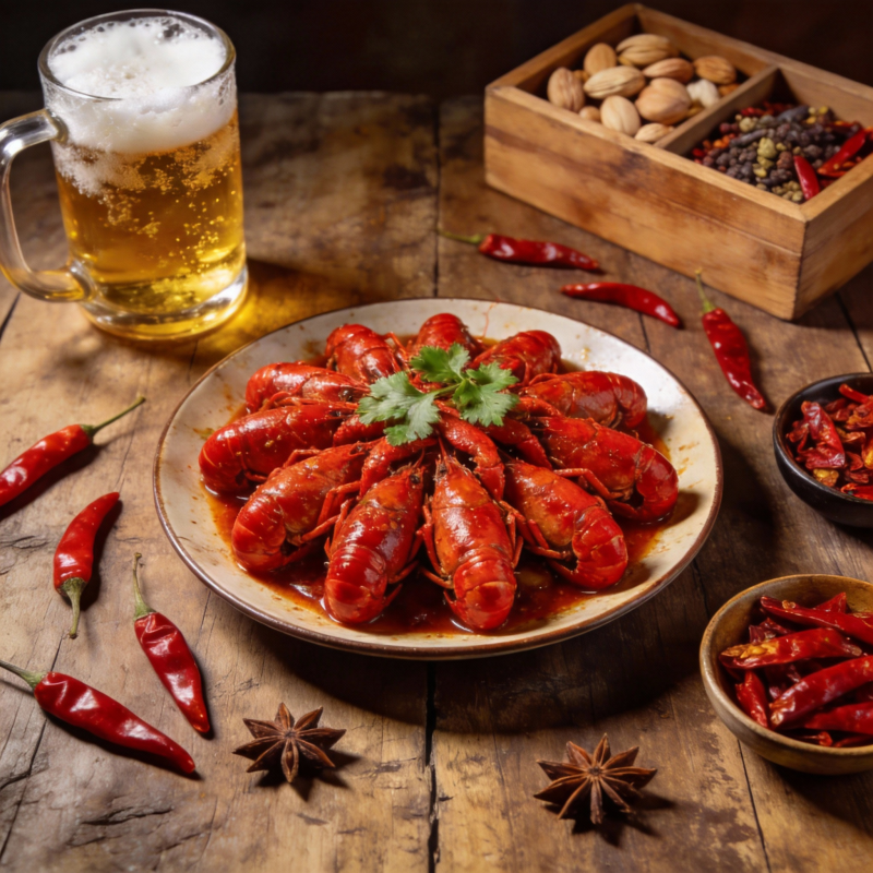 麻辣小龙虾配啤酒图片