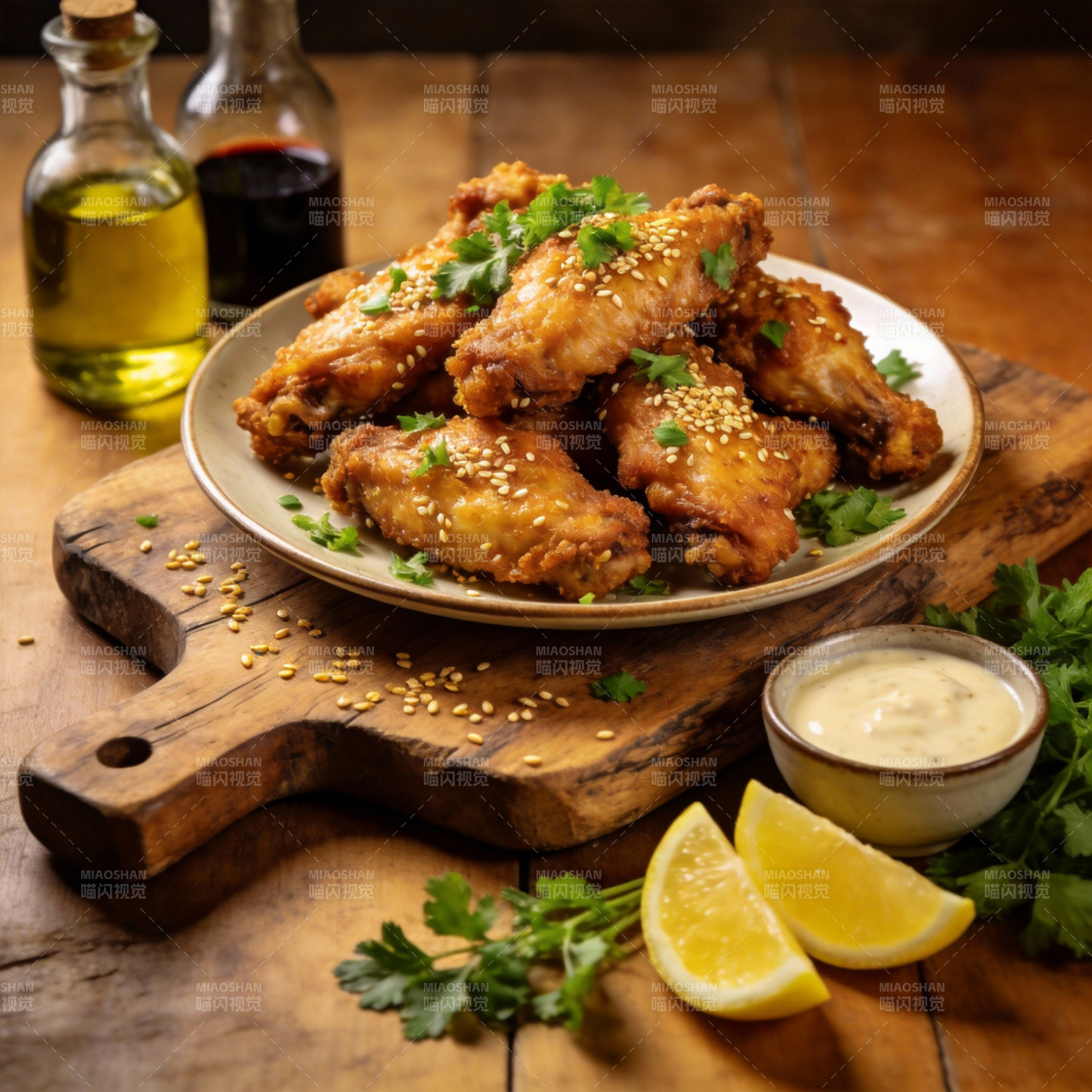 香辣鸡翅配柠檬图片