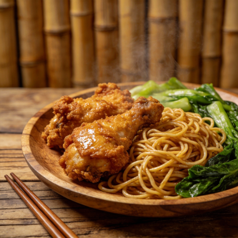 香酥鸡腿配面条图片