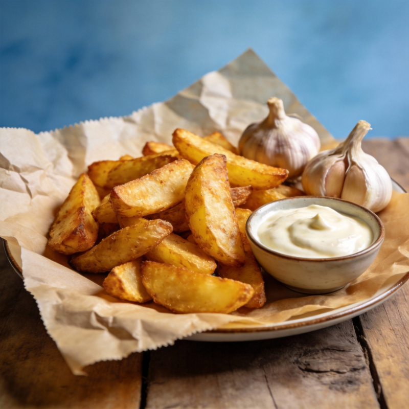 金黄薯角配蒜香酱图片